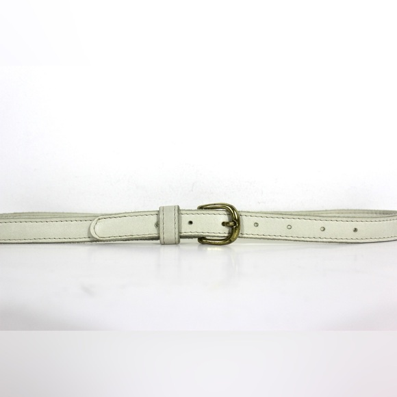 ROOTS Ecru Narrow Leather Belt Cream Off White Winter White - Picture 1 of 7